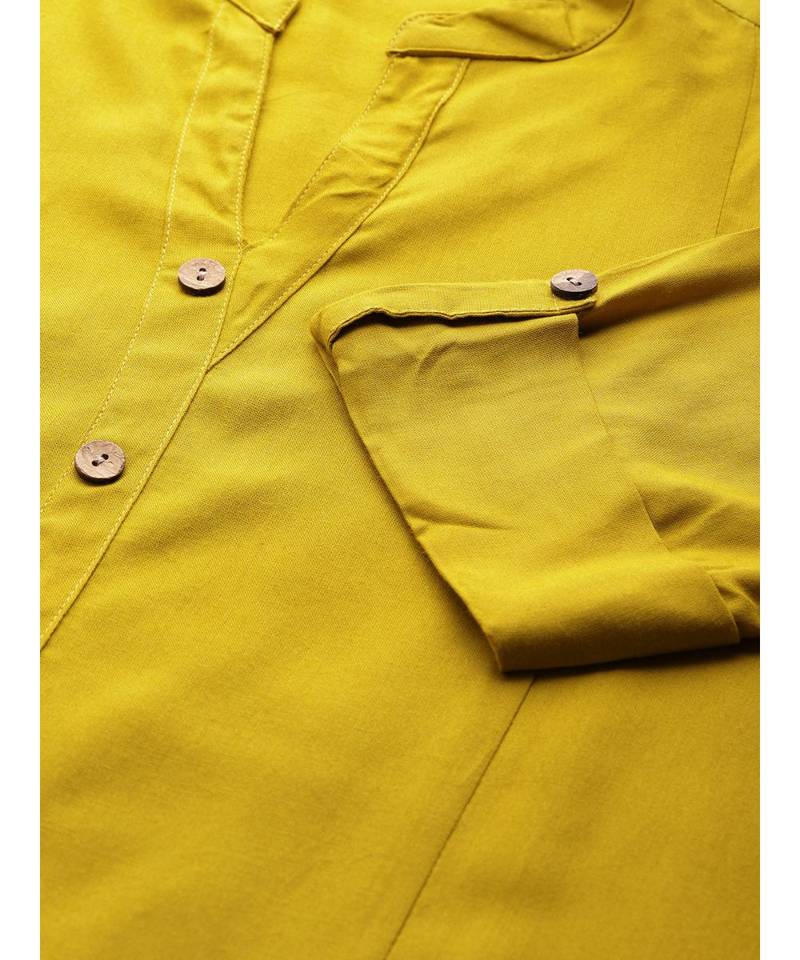 mustard plain rayon kurta-sets