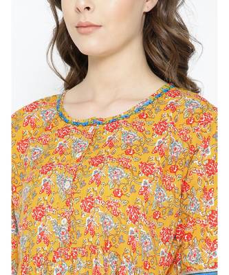 mustard printed cotton kurtis 2