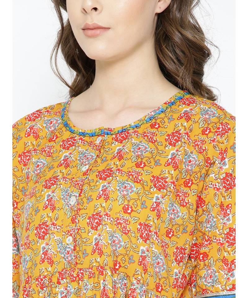 mustard printed cotton kurtis