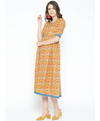 mustard printed cotton kurtis 3