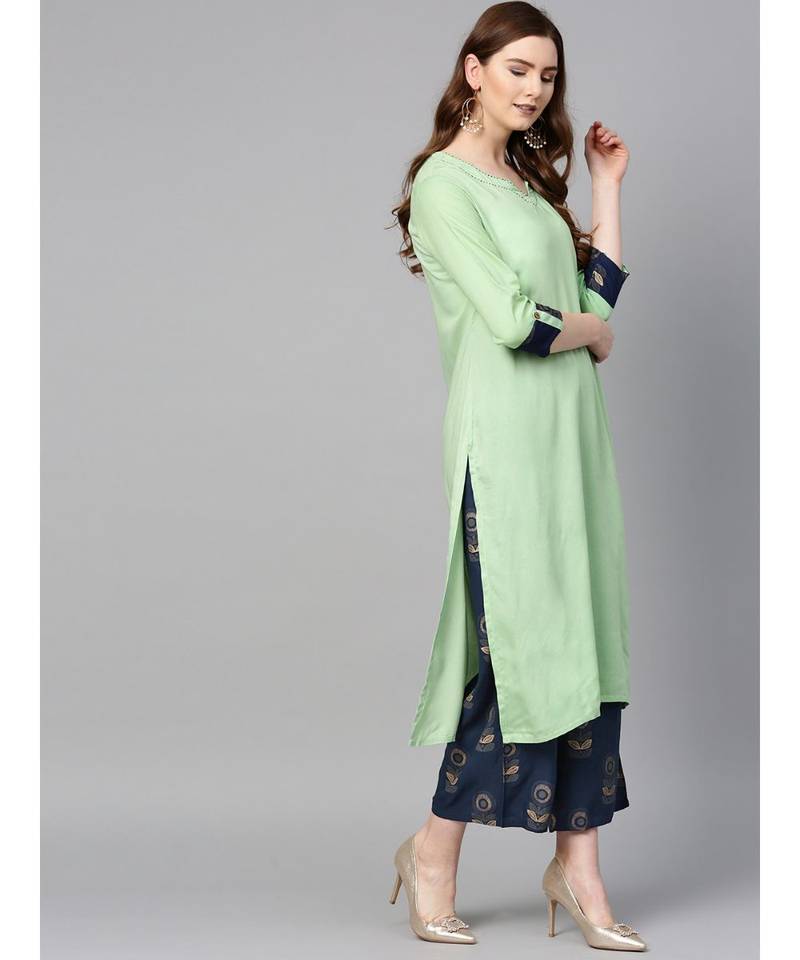 green plain rayon kurta-sets
