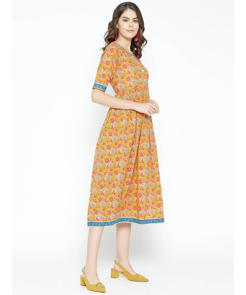 mustard printed cotton kurtis
