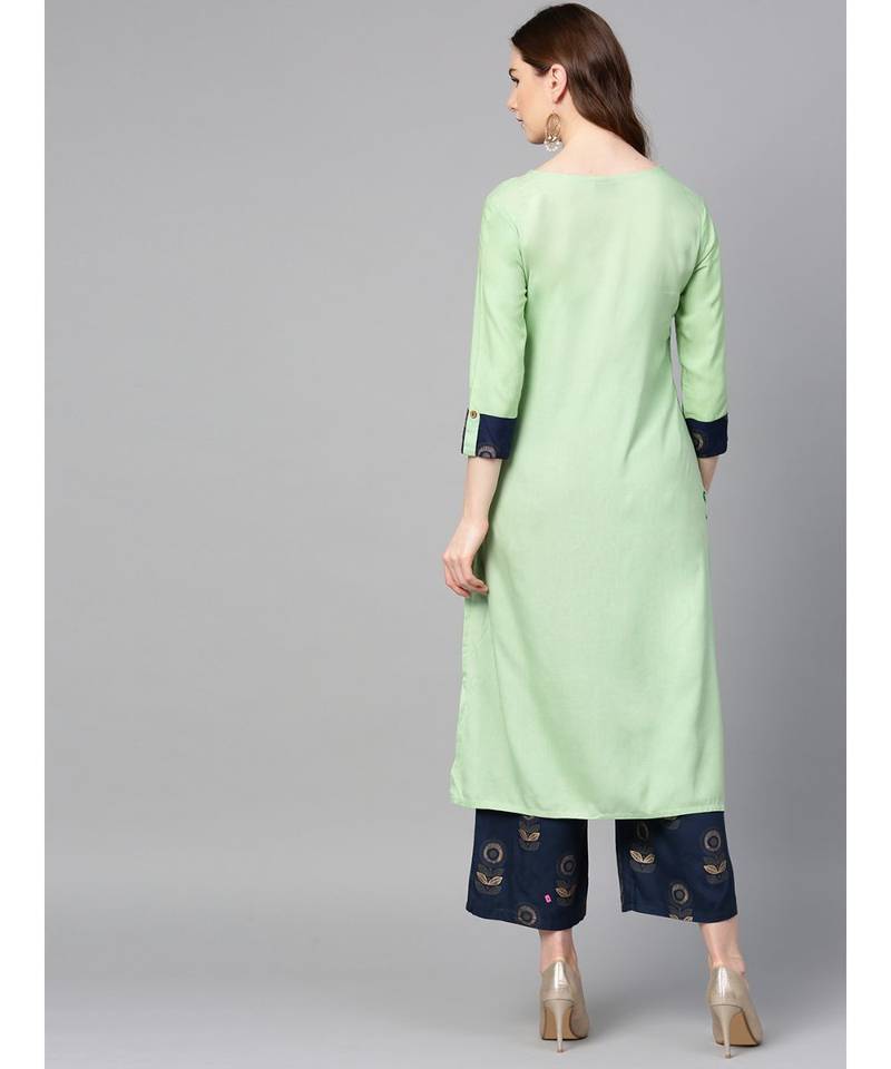 green plain rayon kurta-sets