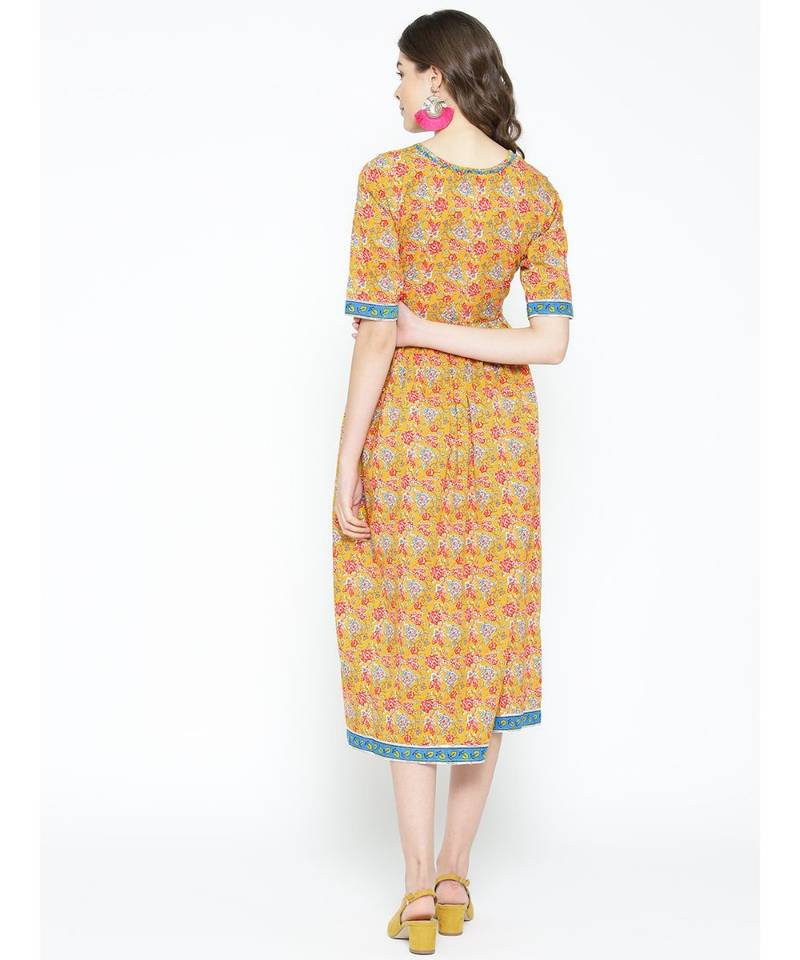 mustard printed cotton kurtis