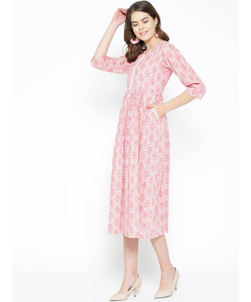 pink printed cotton kurtis