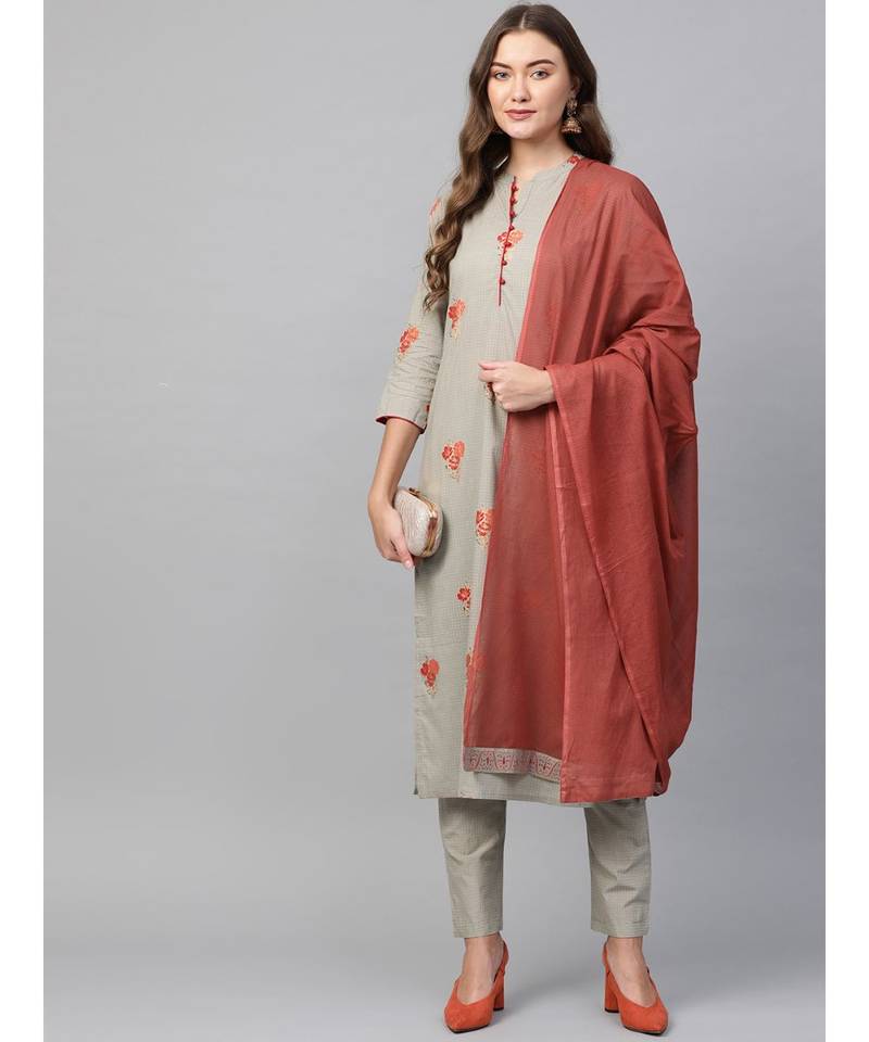 green printed cotton kurta-sets