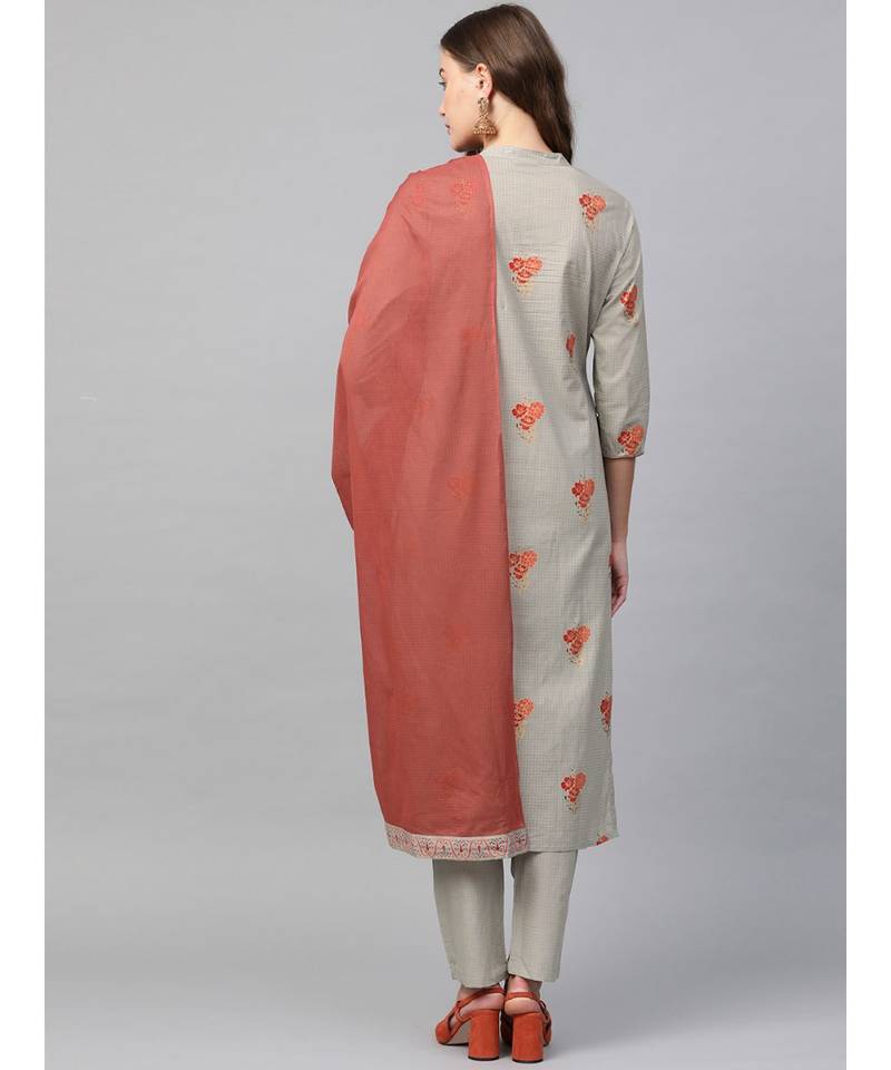 green printed cotton kurta-sets