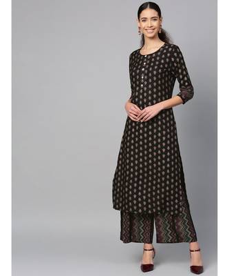 black printed cotton kurta-sets 1