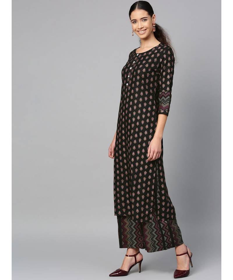 black printed cotton kurta-sets