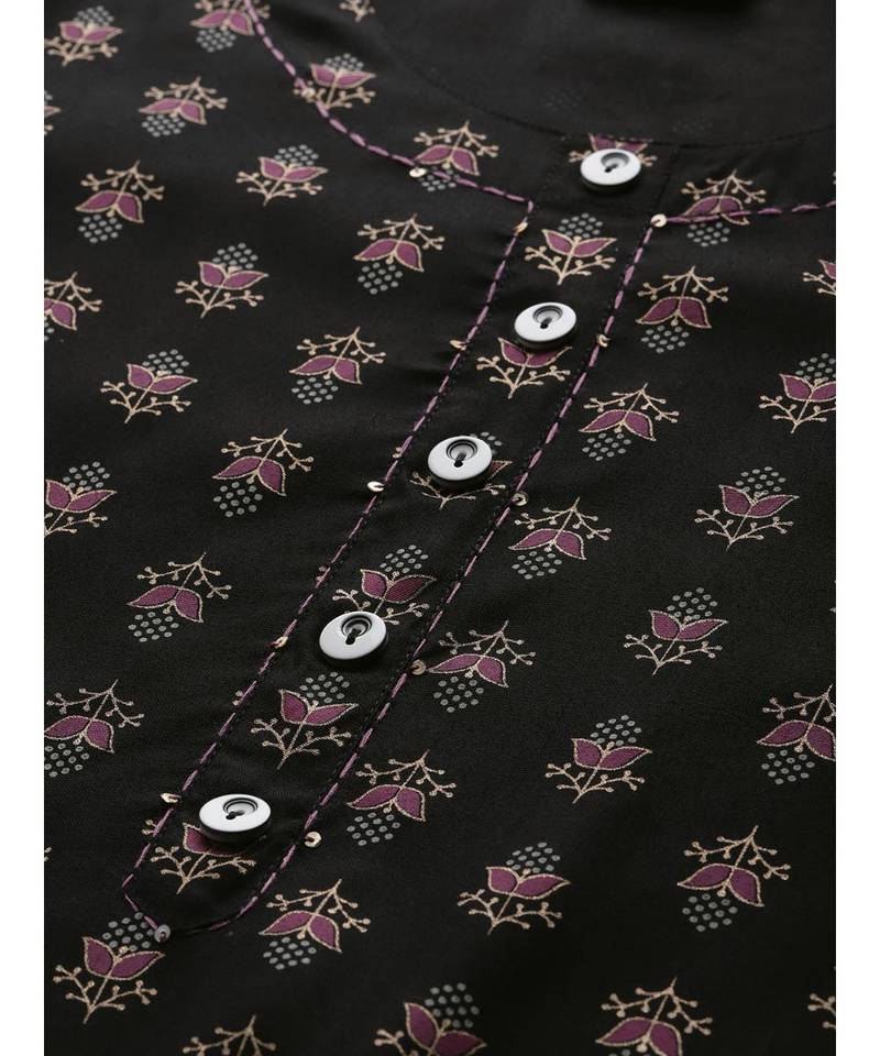 black printed cotton kurta-sets