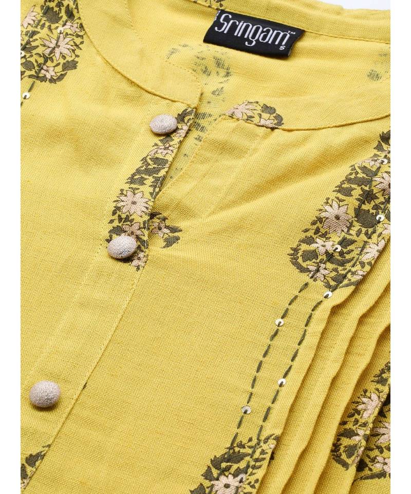 yellow printed cotton kurta-sets