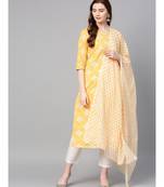 yellow printed cotton kurta-sets