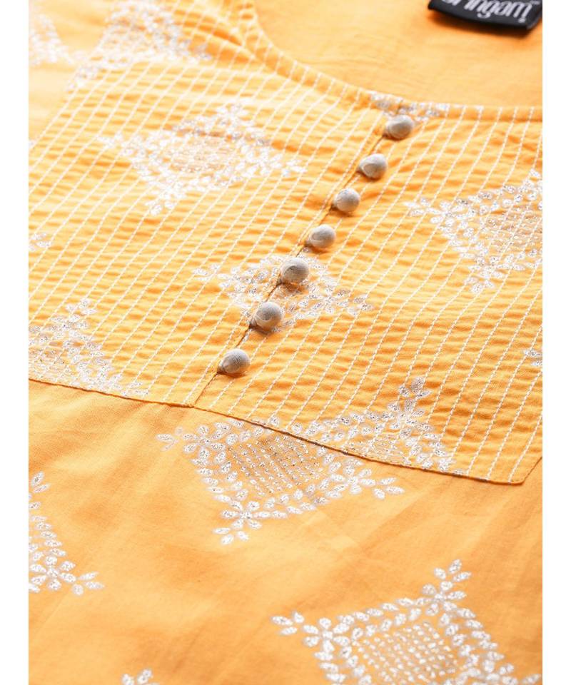 yellow printed cotton kurta-sets