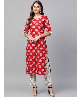red printed cotton kurta-sets 1