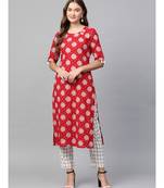 red printed cotton kurta-sets