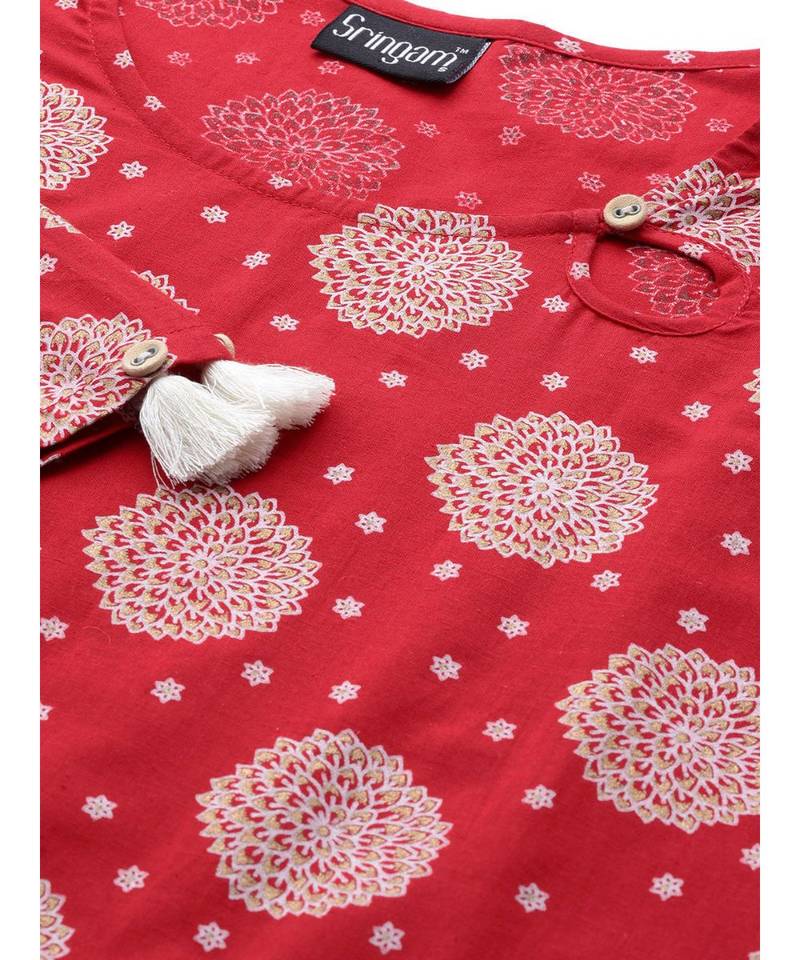 red printed cotton kurta-sets
