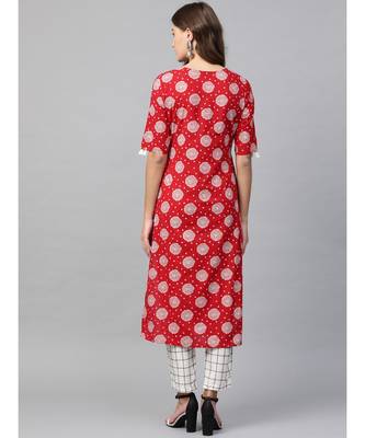 red printed cotton kurta-sets 5