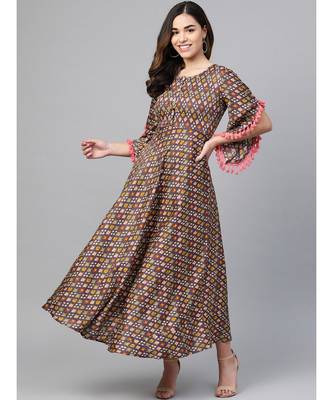 brown printed rayon kurtis 1
