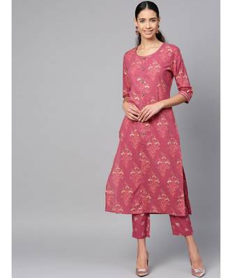 purple printed cotton kurta-sets 1
