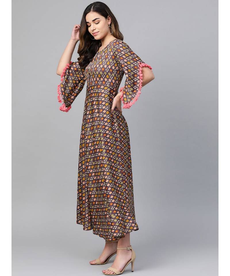 brown printed rayon kurtis
