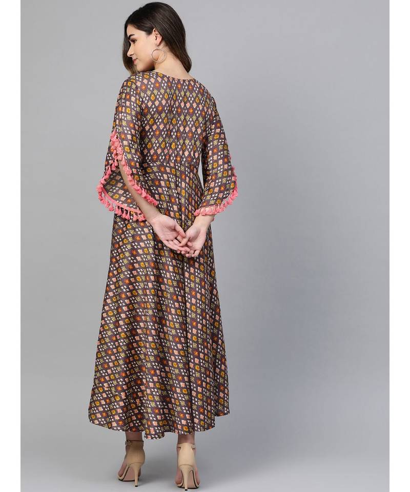 brown printed rayon kurtis