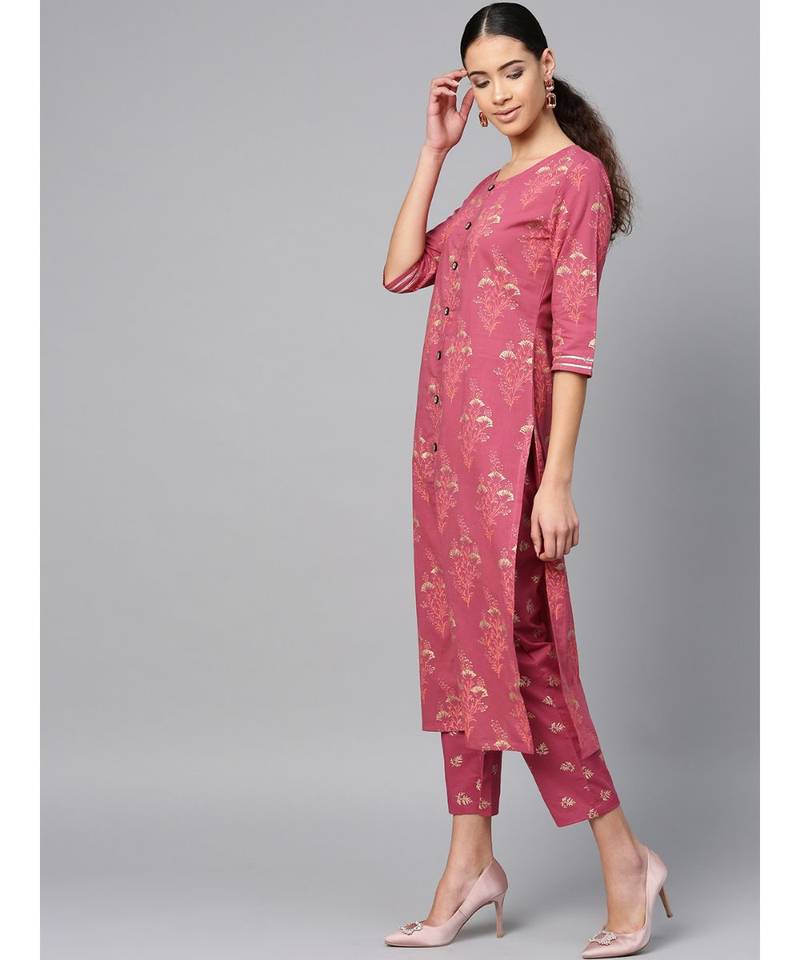 purple printed cotton kurta-sets