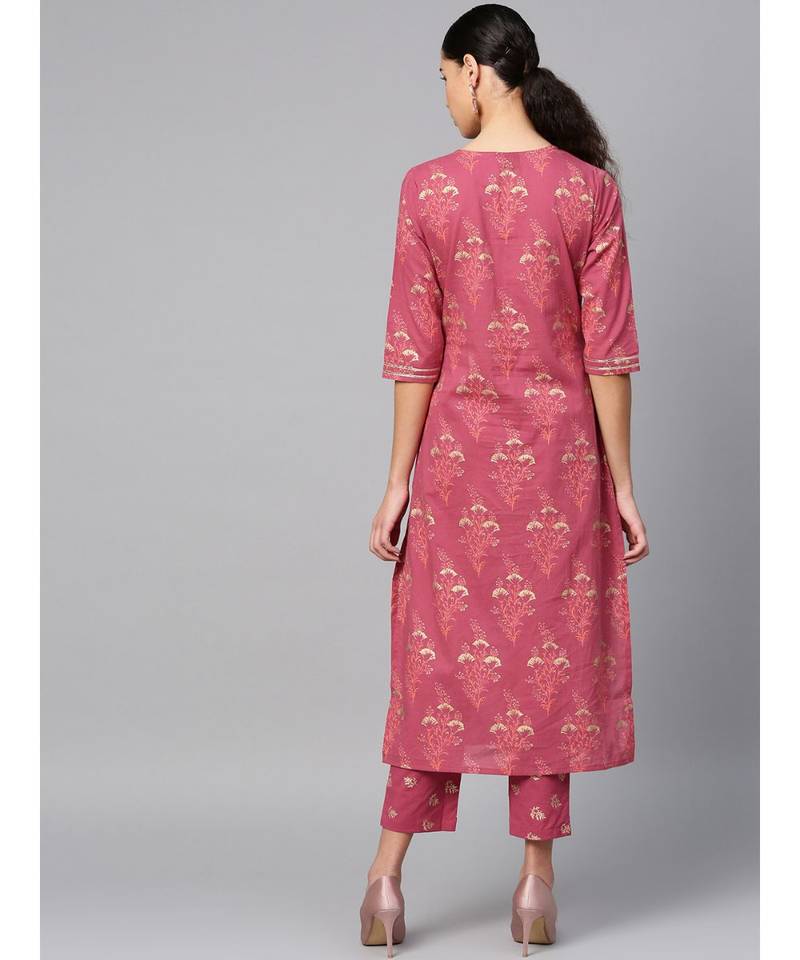 purple printed cotton kurta-sets