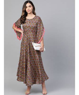 brown printed rayon kurtis 4