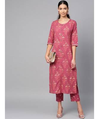 purple printed cotton kurta-sets 4