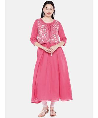 pink embroidered cotton kurtis 1