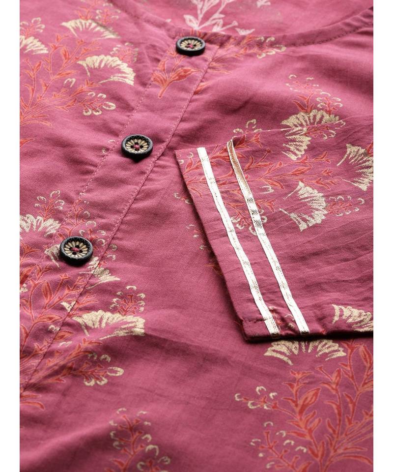 purple printed cotton kurta-sets
