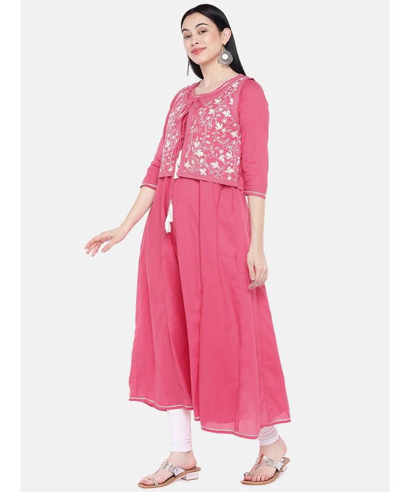 pink embroidered cotton kurtis