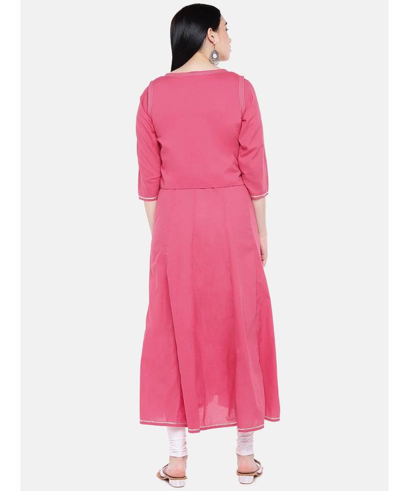 pink embroidered cotton kurtis