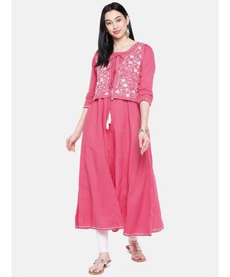 pink embroidered cotton kurtis 4