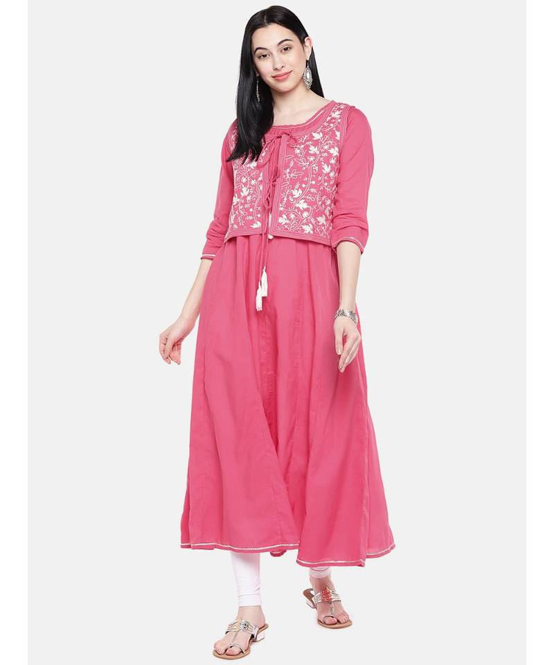pink embroidered cotton kurtis