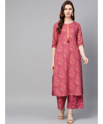 purple printed cotton kurta-sets 1