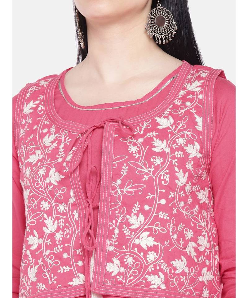 pink embroidered cotton kurtis