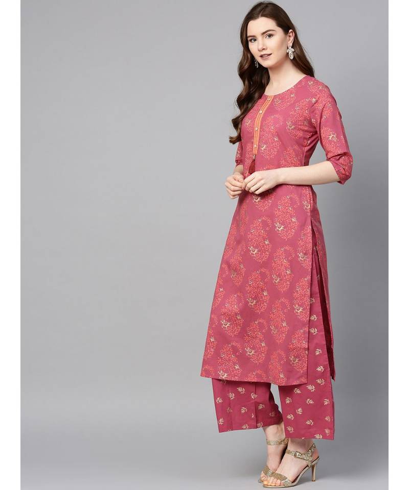 purple printed cotton kurta-sets