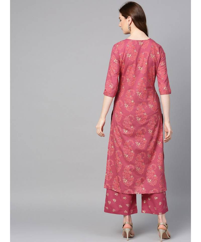 purple printed cotton kurta-sets