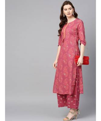 purple printed cotton kurta-sets 4