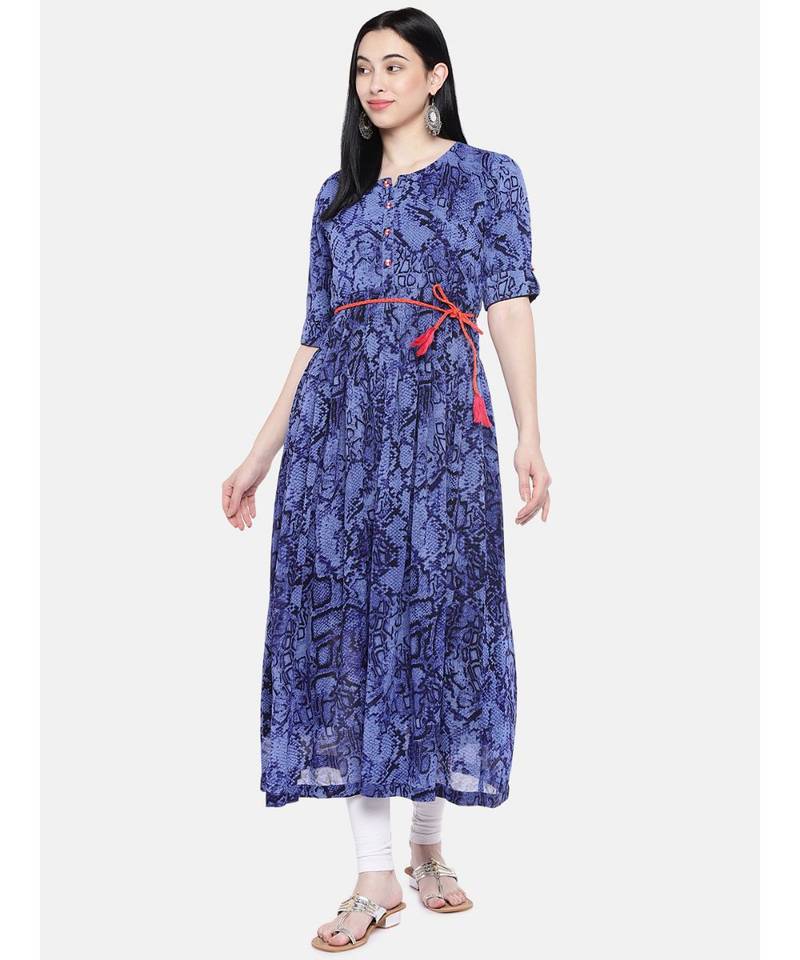 blue printed georgette kurtis