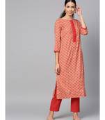 peach printed cotton kurta-sets