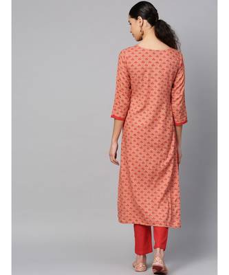 peach printed cotton kurta-sets 3