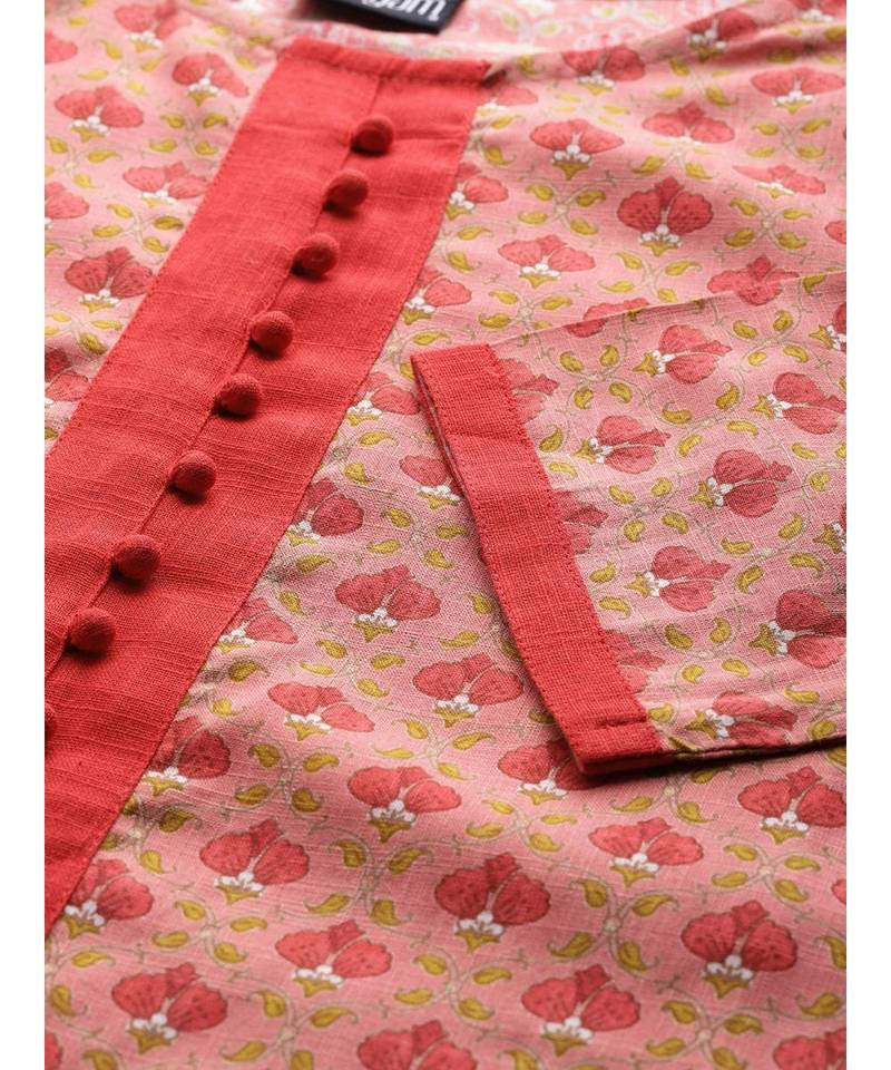 peach printed cotton kurta-sets