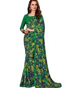 Blue printed georgette saree