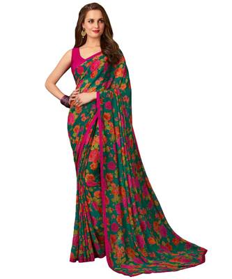 Green printed georgette saree 1