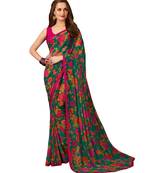Green printed georgette saree