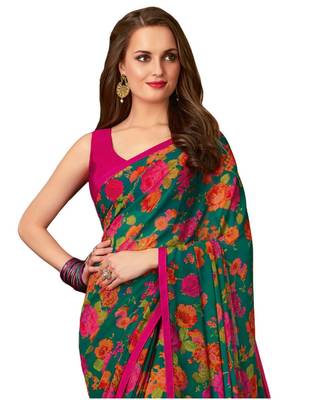 Green printed georgette saree 2