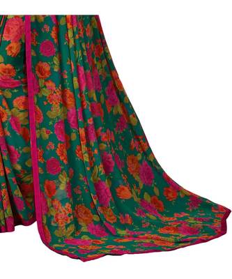 Green printed georgette saree 4