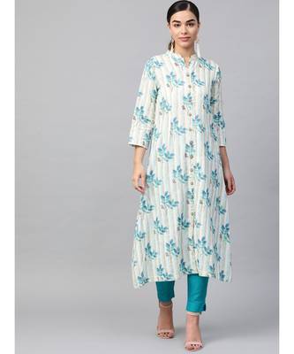 white printed cotton kurta-sets 1